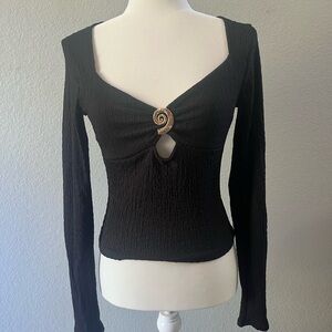 Fashion Nova Black Long Sleeve Top with Gold Detail